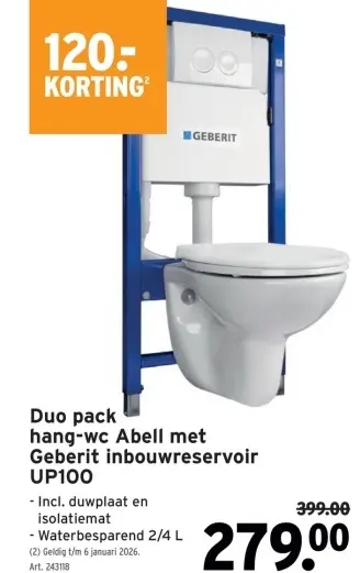 Promotie: Duo pack hang-wc Abell met Geberit inbouwreservoir