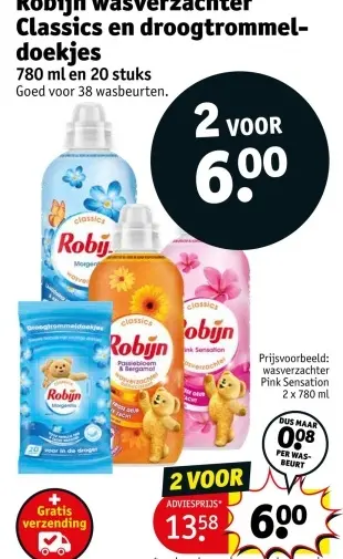 Aanbieding: wasverzachter Classics en droogtrommeldoekjes