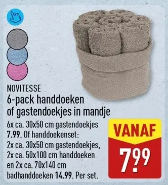 Aanbieding: 6-pack handdoeken of gastendoekjes in mandje