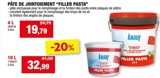 Offre: Knauf Pâte de jointoiement filler pasta 4l