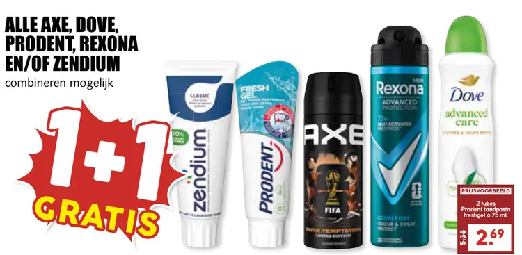 Aanbieding: Alle Axe, Dove, Prodent, Rexona en/of Zendium