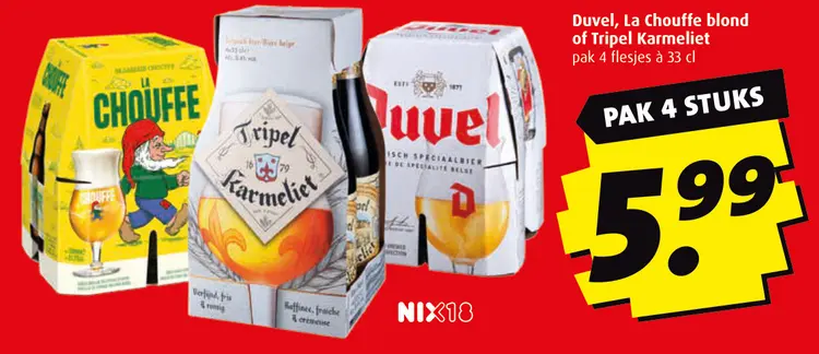 Aanbieding: Duvel, La Chouffe blond of Tripel Karmeliet