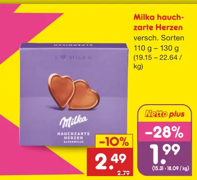 Aanbieding: Milka hauchzarte Herzen