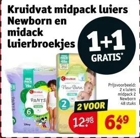 Aanbieding: Kruidvat midpack luiers Newborn en midack Luierbroekjes