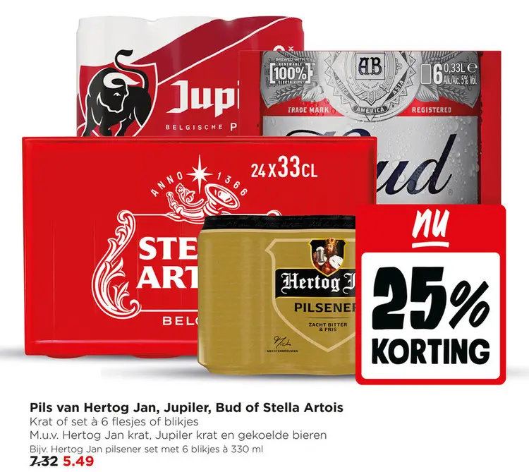 Aanbieding: Pils van Hertog Jan, Jupiler, Bud of Stella A