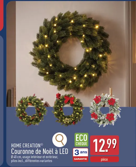 Offre: HOME CREATION® Couronne de Noël à LED