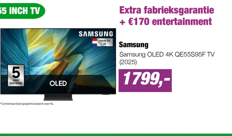 Aanbieding: Samsung OLED 4K QE55S95F TV (2025)