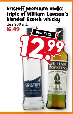 Aanbieding: Eristoff premium vodka triple of William Lawson's blended scotch whisky