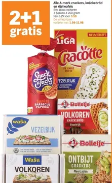 Aanbieding: A-merk crackers, knäckebröd en rijstwafels