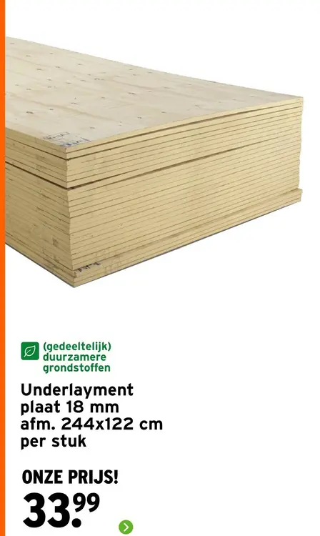Aanbieding: Underlayment plaat 18 mm