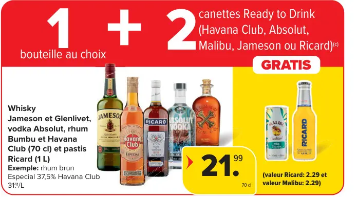 Offre: Whisky, vodka, rhum et pastis