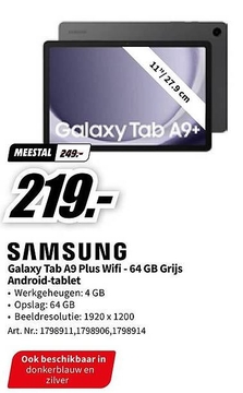 Aanbieding: SAMSUNG Galaxy Tab A9 Plus Wifi - 64 GB Grijs Android - tablet