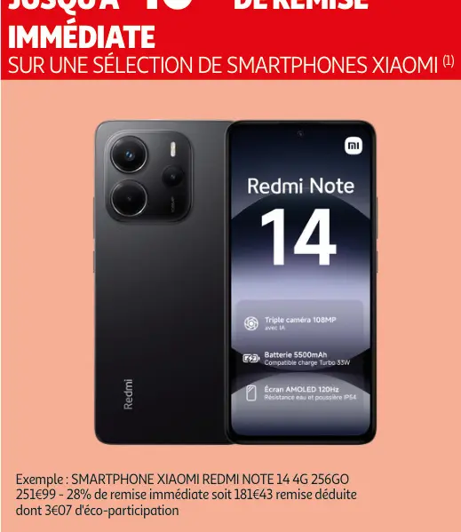 Offre: Smartphone XIAOMI Redmi note 14 4g 256go
