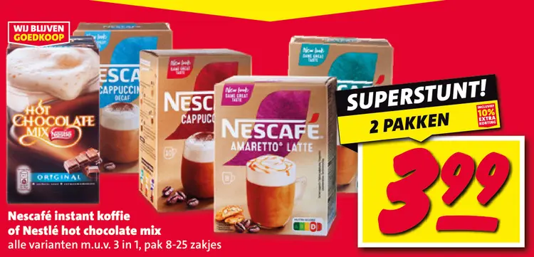 Aanbieding: instant koffie of hot chocolate mix