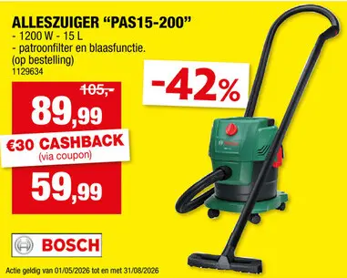 Promotie: PAS15-200 alleszuiger 100W 15l