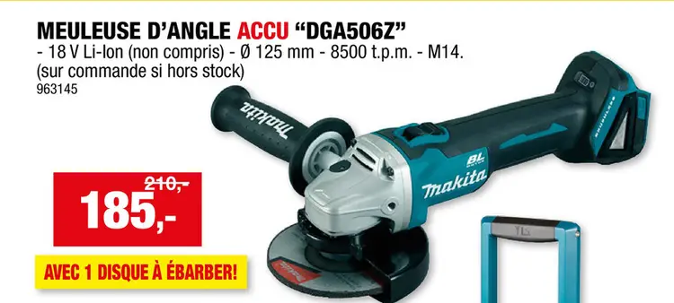 Offre: Makita DGA506Z meuleuse d'angle sans fil 18V Li-Ion 125mm batterie non comprise
