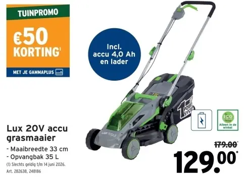 Promotie: Lux 20V accu grasmaaier
