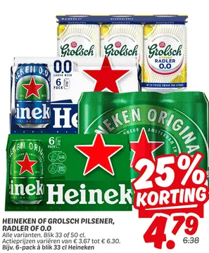 Aanbieding: HEINEKEN OF GROLSCH PILSENER, RADLER OF 0.0