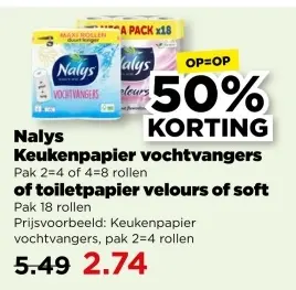 Aanbieding: Nalys Keukenpapier vochtvangers of toiletpapier velours of soft
