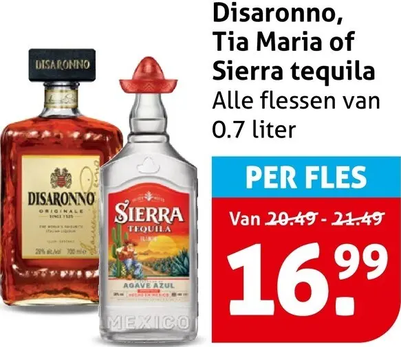 Aanbieding: Disaronno, Tia Maria of Sierra tequila