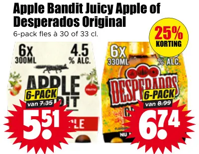 Aanbieding: Apple Bandit Juicy Apple or Desperados Original