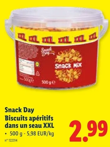 Offre: Biscuits apéritifs dans un seau XXL