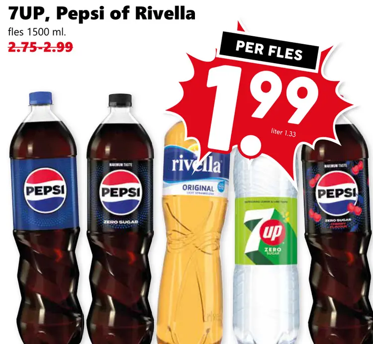 Aanbieding: 7UP, Pepsi of Rivella