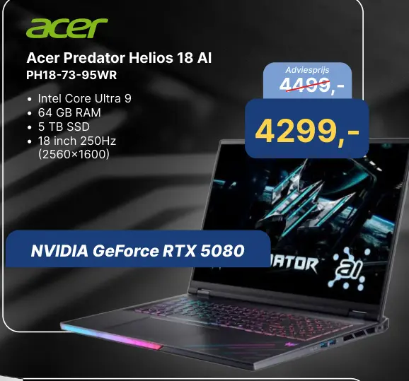 Aanbieding: Acer Predator Helios 18 AI PH18-73-95WR