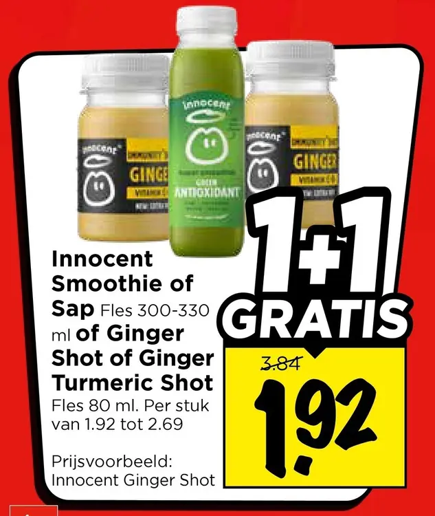 Aanbieding: Innocent Smoothie of Sap of Ginger Shot of Ginger Tumeric Shot