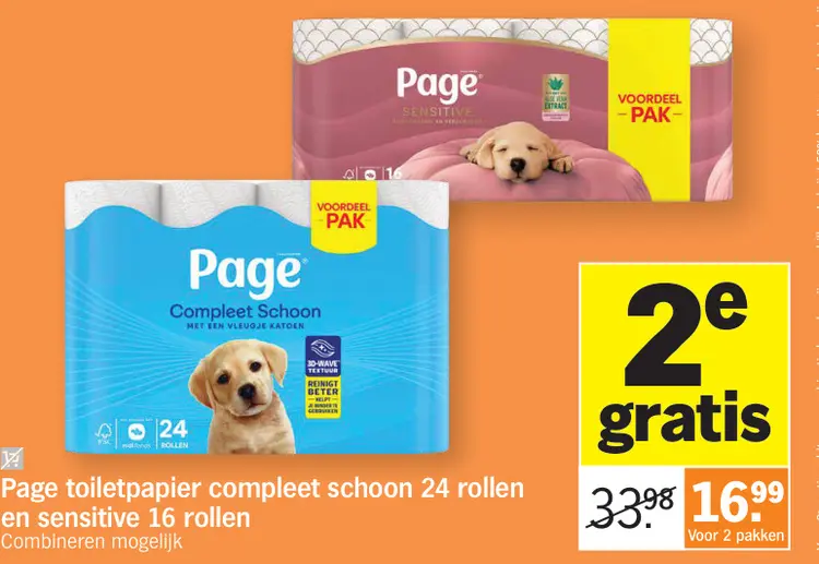 Promotie: Toiletpapier compleet schoon 24 rollen en sensitive 16 rollen