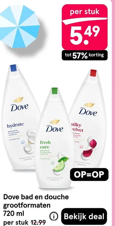 Aanbieding: Dove bad en douche grootformaten