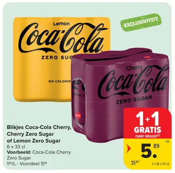 Aanbieding: Blikjes Coca-Cola Cherry, Cherry Zero Sugar of Lemon Zero Sugar