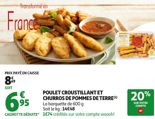 Promotie: Poulet croustillant et churros de pommes de terre