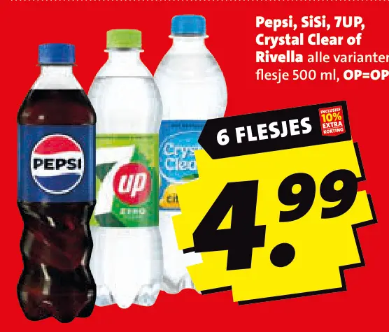 Aanbieding: Pepsi, SiSi, 7UP, Crystal Clear of Rivella