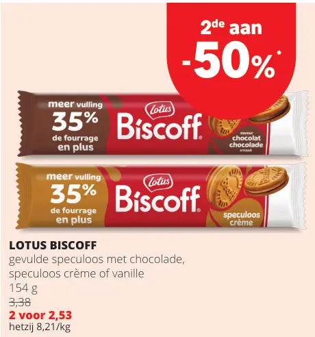 Promotie: Biscoff gevulde speculoos met chocolade, speculoos creme of vanille