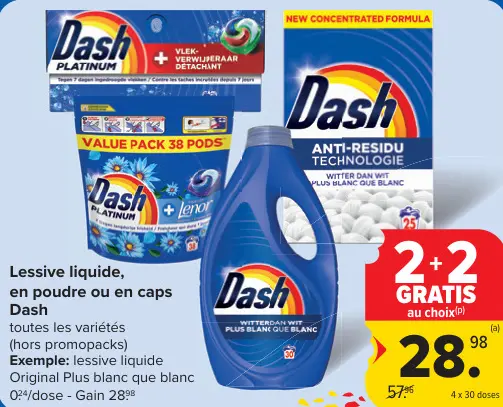 Offre: Lessive liquide, en poudre ou en caps