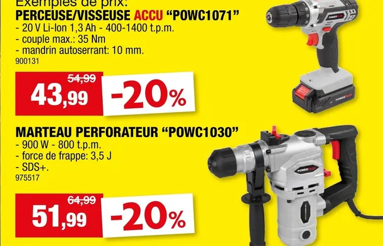 Offre: Powerplus POWC1071 perceuse-visseuse sans fil 20V Li-Ion