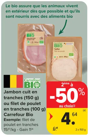 Offre: Jambon cuit en tranches ou filet de poulet en