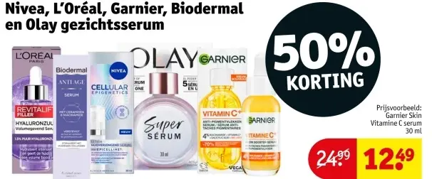 Aanbieding: Nivea, L'Oréal, Garnier, Biodermal en Olay gezichtsserum