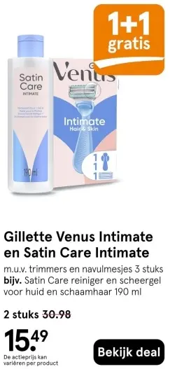 Aanbieding: Gillette Venus Intimate en Satin Care Intimate