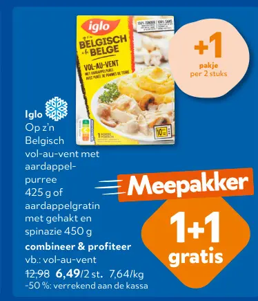 Promotie: Op z'n Belgisch vol-au-vent met aardappelpuree of aardappelgratin met gehakt en spinazie