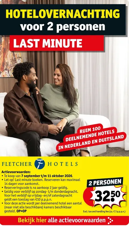 Aanbieding: Hotelovernachting voor 2 personen LAST MINUTE