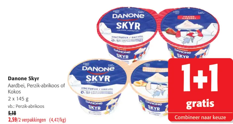 Promotie: Skyr Aardbei, Perzik-abrikoos of Kokos