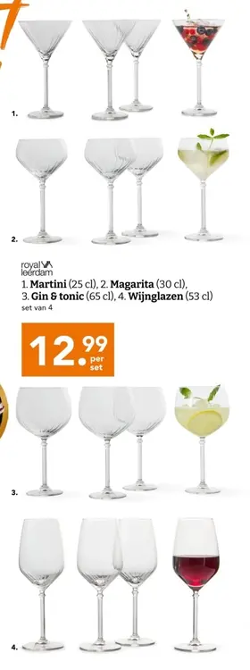 Aanbieding: Martini, Magarita, Gin & tonic, Wijnglazen