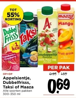 Aanbieding: Appelsientje, Dubbelfrisss, Taksi of Maaza