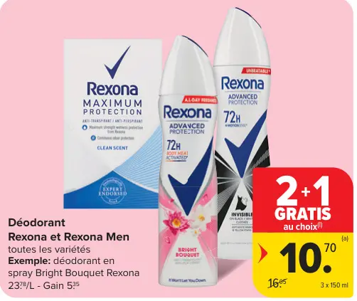 Offre: Déodorant Rexona et Rexona Men