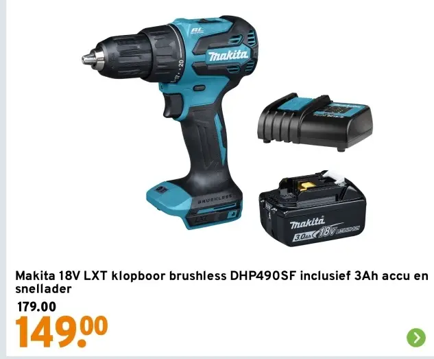 Aanbieding: 18V LXT klopboor brushless DHP490SF