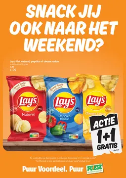 Aanbieding: Lay's flat naturel, paprika of cheese onion