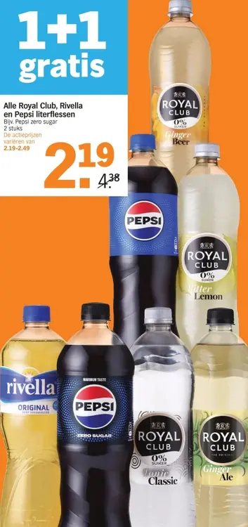 Aanbieding: Royal Club, Rivella en Pepsi literflessen