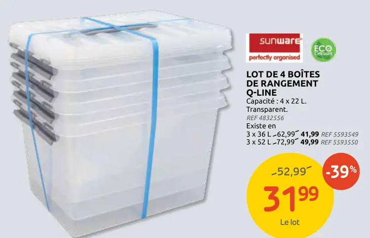 Offre: Lot de 4 boîtes de rangement q-line